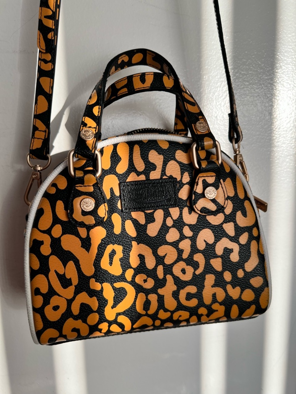 Von Dutch Black & Orange Leopard Print Top-Handle Satchel - Picture 3 of 4